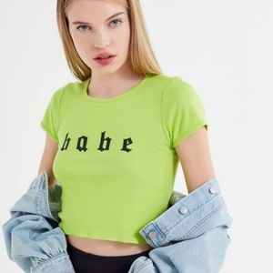 Urban Outfitters Neon Green Babe Baby Tee Size XS